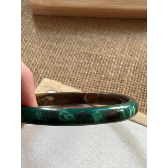 Vintage Green Malachite Stone Bangle Bracelet - Picture 13 of 14